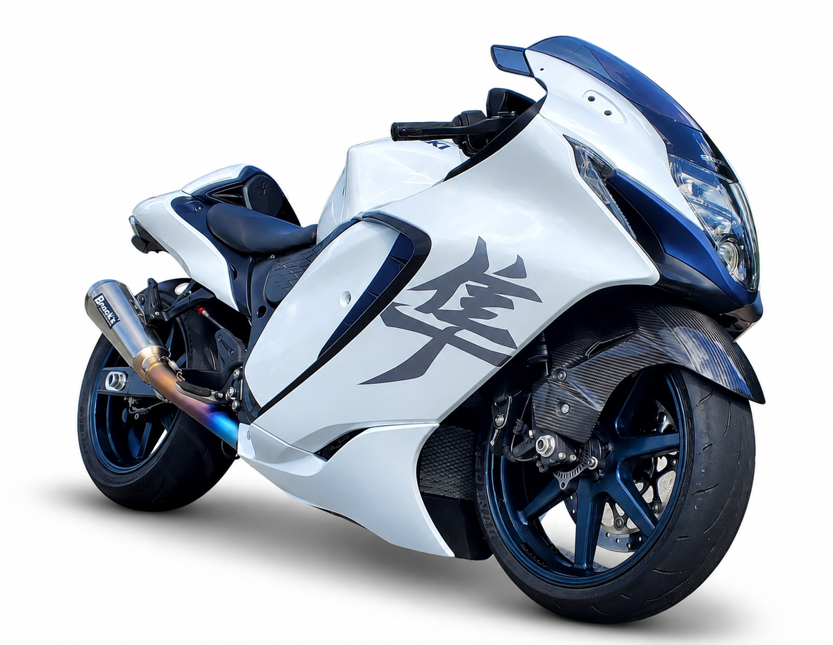 CT Single Full System w/ 16" Muffler Suzuki Hayabusa (22-26) LOGO - Black w/ Silver Letters